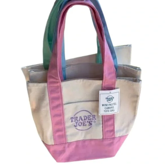 Viral TRADER JOES Mini Pastel Canvas Tote Bag DELICATE PINK - Picture 4 of 12